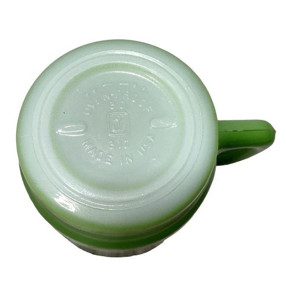 VTG ANCHOR HOCKING GREEN MILK GLASS USA MADE D HANDLE 3.5" TALL OVENPROOF - Picture 4 of 5